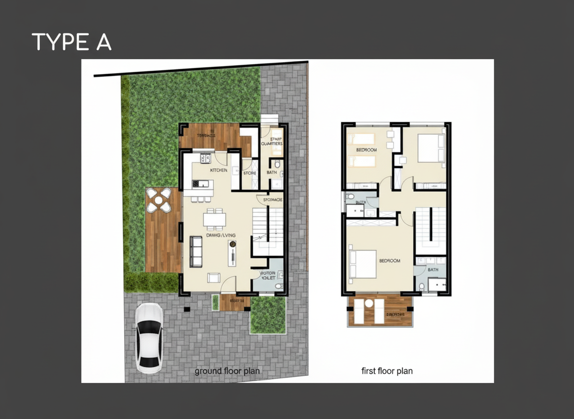 Amba Gardens Type A Townhouse Floor Plan — Ground and First Floor